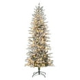 thumbnail image 1 of 7.5ft Pre Lit Flocked Christmas Tree, Warm Yellow Lights, Auto Open, Indoor Holiday Tree with Steel Base & Replacement Bulbs, 1 of 9
