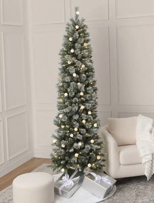 7.5ft. Pre-Lit Flocked Glacier Fir Artificial Christmas Tree - Dual Color LED Lights with G40 Bulbs by Ashland