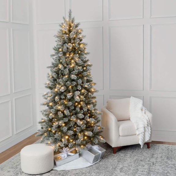 7.5ft. Pre-Lit Montreal Flocked Artifical Christmas Tree, LumaDazzle Color Changing Twinkle LED Lights by Ashland