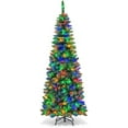 thumbnail image 1 of 7.5ft Pre-Lit Pencil Christmas Tree with 200+ LED Lights, Slim Artificial Xmas Tree for Small Spaces, Includes Metal Stand - Easy Assembly Holiday Decor, 1 of 1