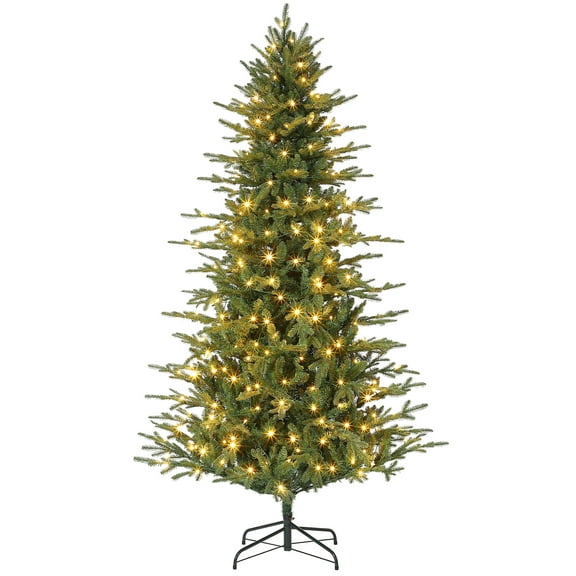 7.5ft Pre-Lit Premium Artificial Hinged Christmas Tree Warm White and Colorful Lights, 8 Lights Modes, Perfect Choice for Xmas Decor