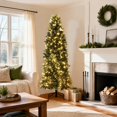 thumbnail image 1 of 7.5ft Pre-Lit Snow Flocked Artificial Christmas Tree | White Lighted Slim Pencil Xmas Tree with 250 Warm White Lights, Pine Cones, Foldable Stand, 8 Lighting Modes, 1 of 8