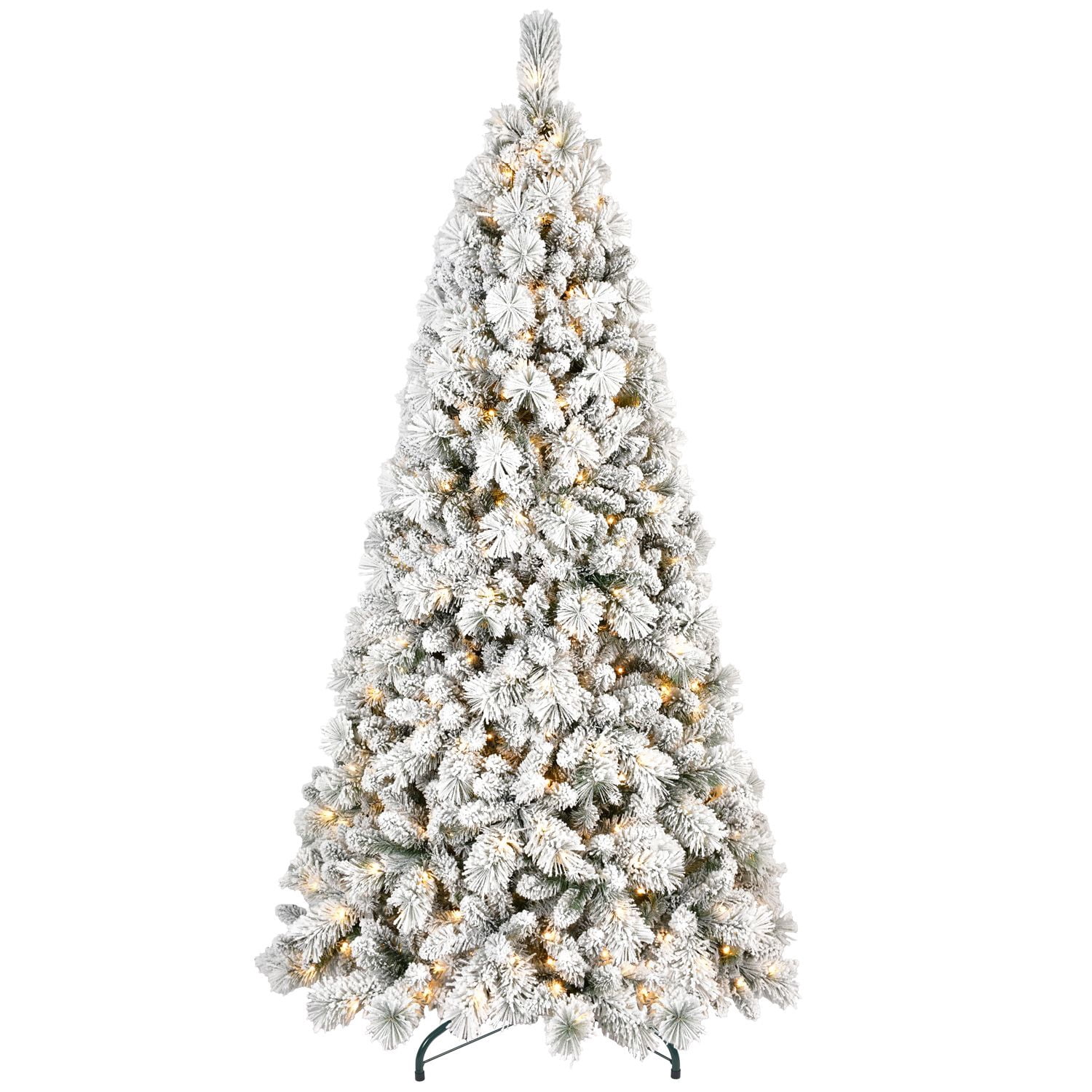7.5ft Pre-Lit Snow-Flocked Christmas Tree with 500 LED Lights & 1252 PVC/Pine Needles Tips