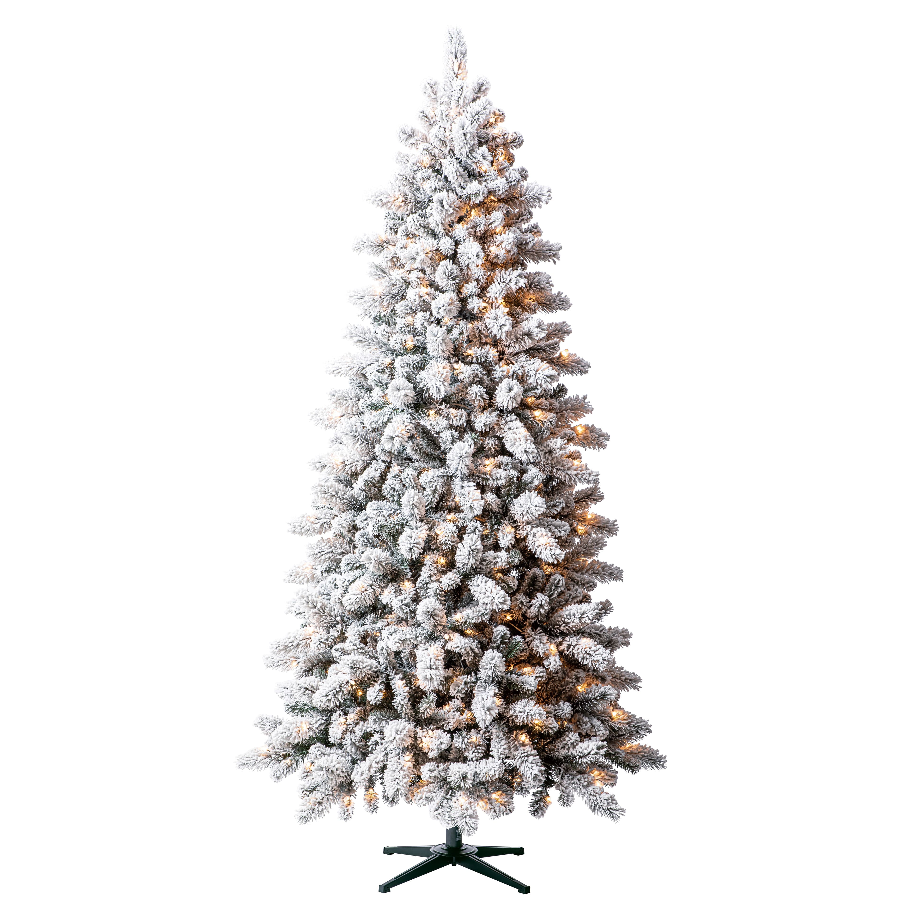 7.5ft. PreLit Vermont Pine Flocked Artificial Christmas Tree, Clear