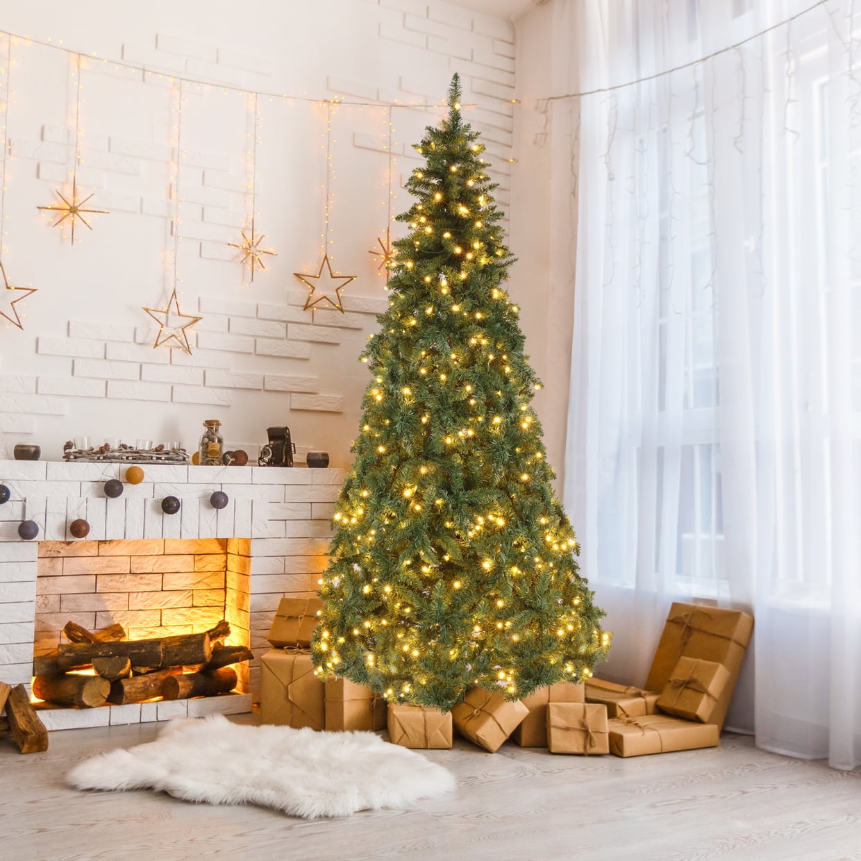 7.5ft Prelit Artificial Christmas Tree, Automatic Structure Xmas Tree