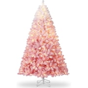 7.5ft Pre-lit Artificial Christmas Tree W/Incandescent Warm White Lights, Snow Flocked Full Prelighted Xmas Tree W/1284 Branch Tips, 550 Incandescent Lights & Foldable Stand