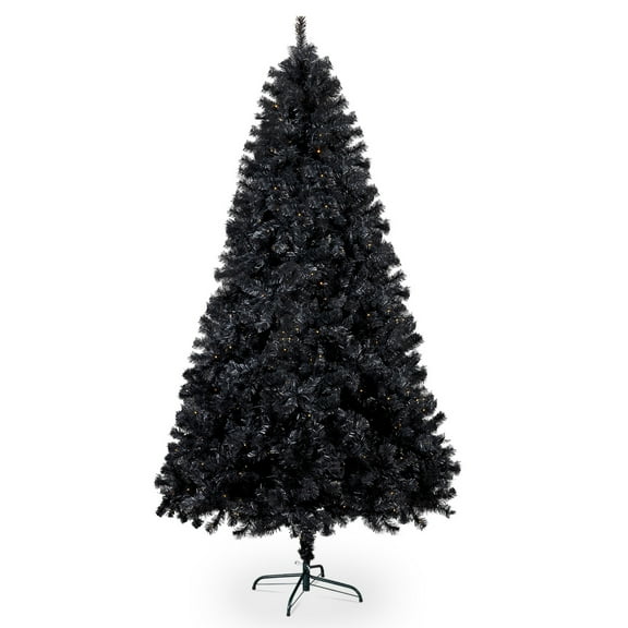 7.5ft Pre-lit Artificial Christmas Tree, Hinged Xmas Pine Tree with 1350 Branch Tips, Christmas Tree with 400 Lights and Remote Control for Holiday Party Office Home, Black