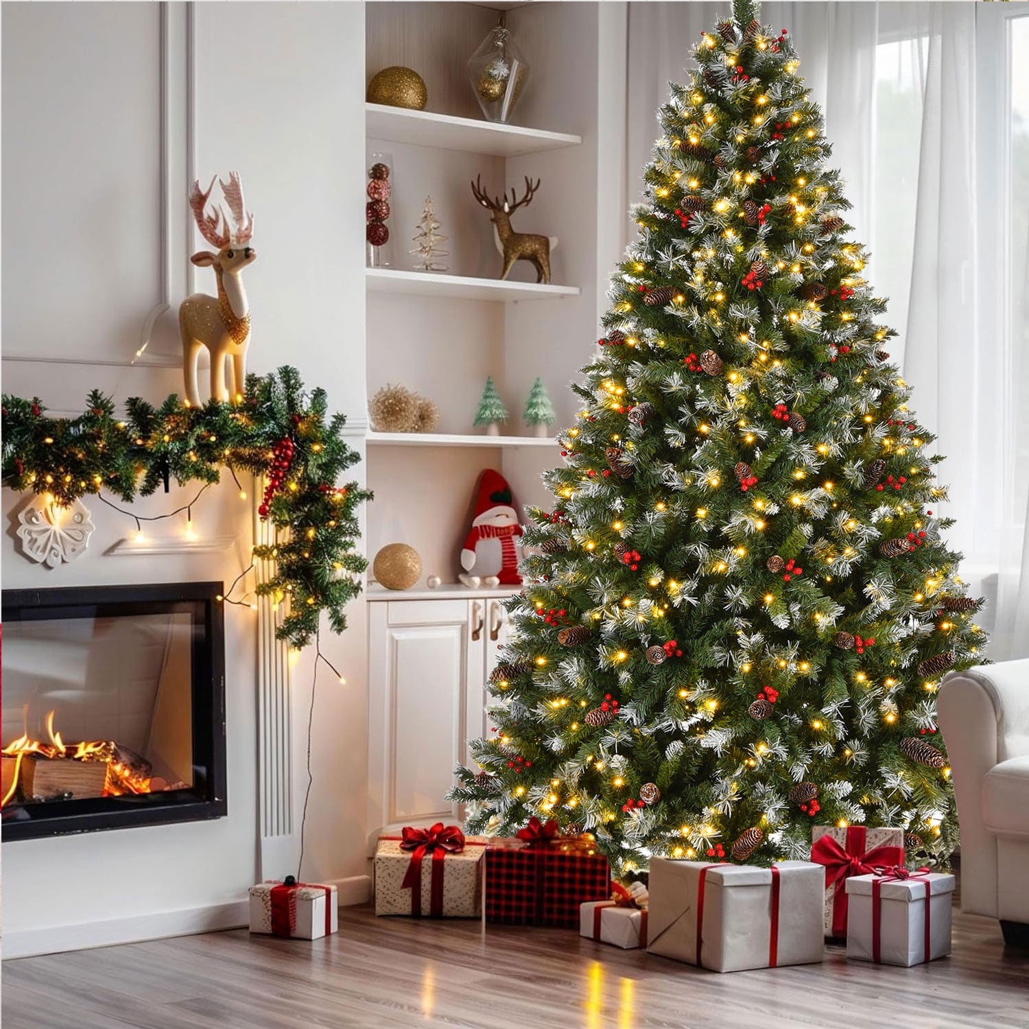 7.5ft Prelit Christmas Tree, Pre-Decorated Artificial Christmas Tree