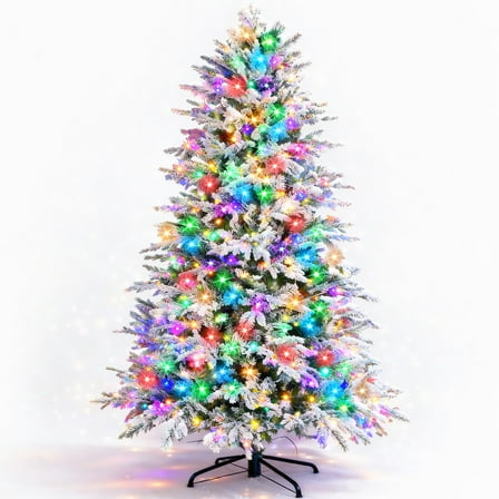 Fenbeli 6ft Prelit Christmas Tree with Lights Artificial Christmas Tree with Colorful LED Lights Hinged Branches Metal Stand