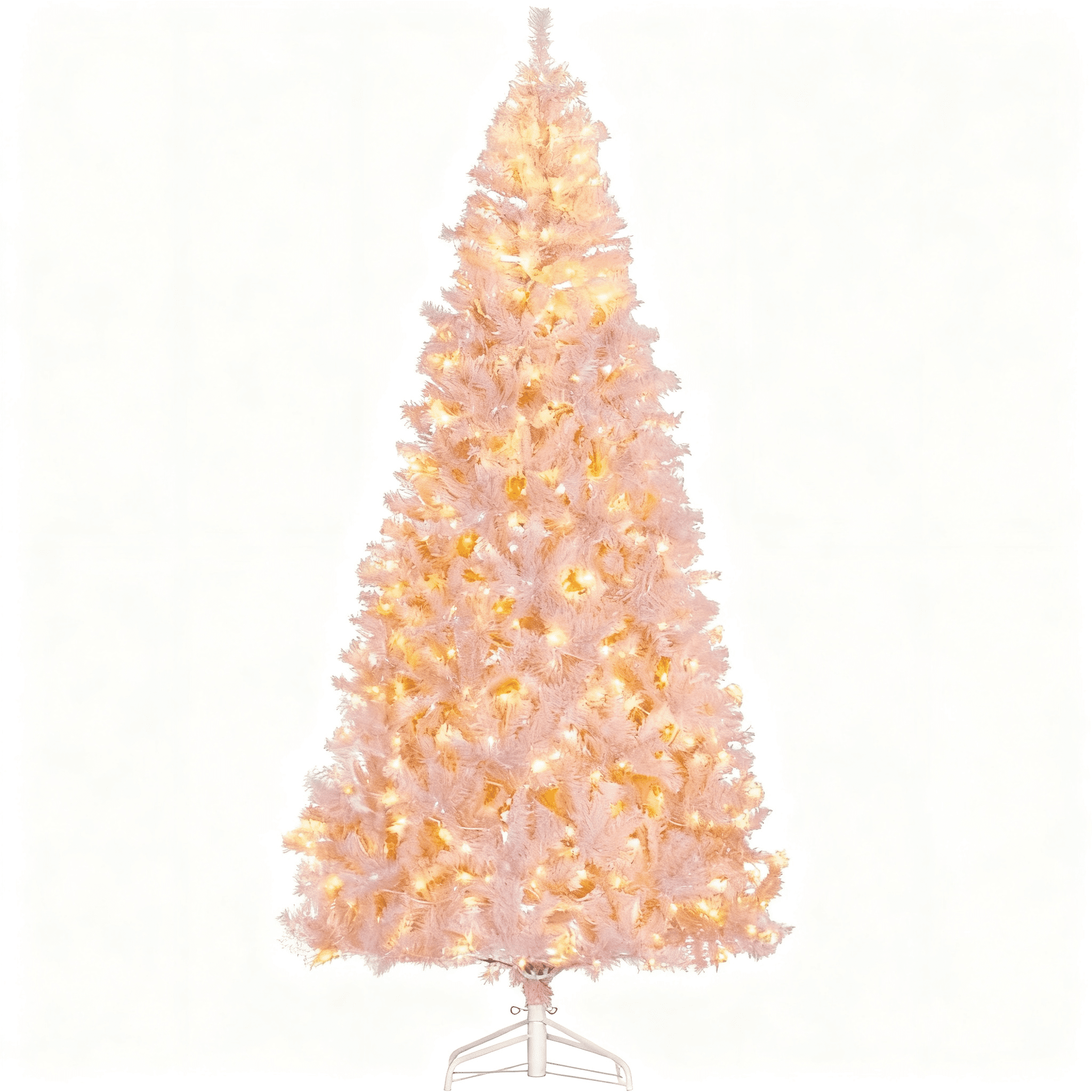 7.5ft Prelit Pink Christmas Tree 1346 Tips 500 Warm White LED Lights Metal Stand Indoor Decor