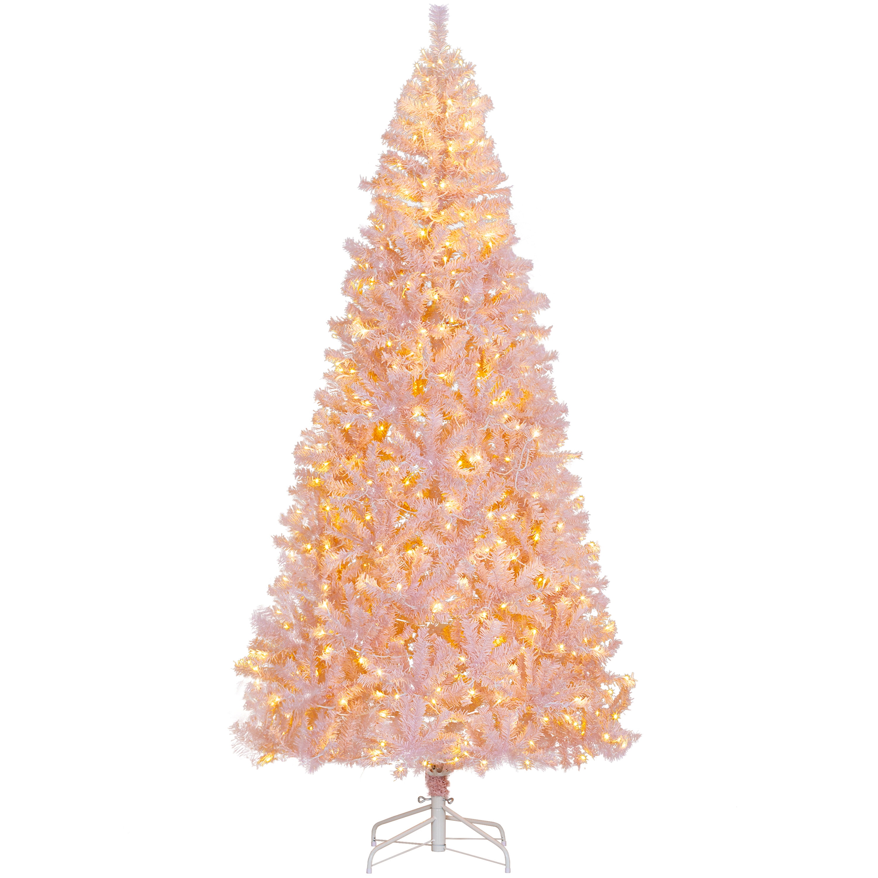 7.5ft Prelit Pink Christmas Tree 1346 Tips 500 Warm White LED Lights Metal Stand Indoor Decor