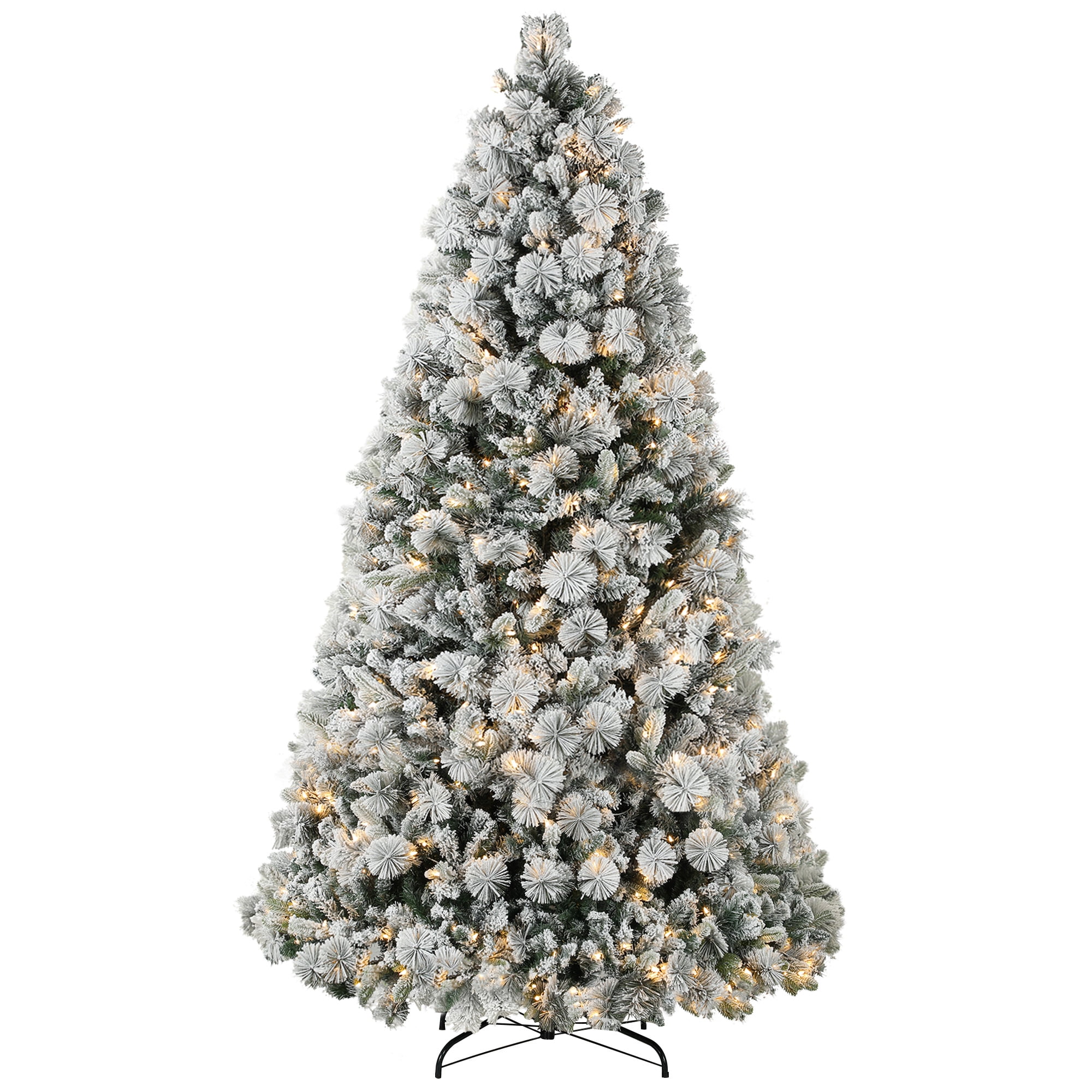 7.5ft Prelit Snow Flocked Christmas Tree with 500 Clear Lights 1530 Tips Auto-Open Branches Indoor Decor