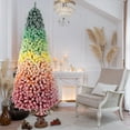 thumbnail image 1 of 7.5ft Rainbow Gradient Flocked PVC Christmas Tree with 1927 Tips, Colorful Full-Bodied Artificial Pine with Snowy Finish, Hinged Design and Sturdy Metal Stand for Holiday Decoration, 1 of 4