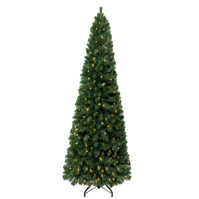 7.5ft Slim Christmas Tree with Lights, Christmas Tree Prelit with 1102