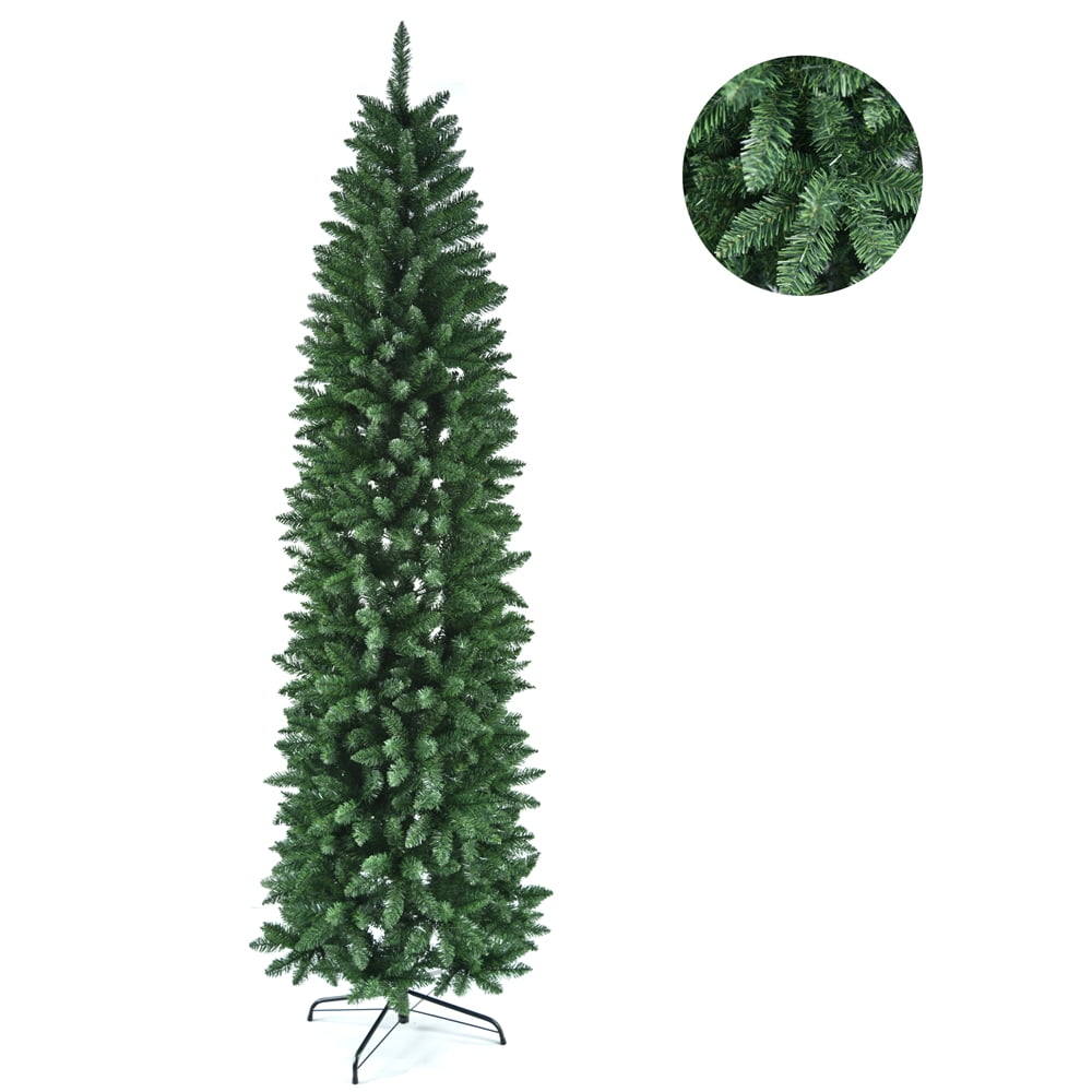 7.5ft Slim Christmas Tree, Pencil Artificial Christmas Tree with 1075 Branch Tips and Metal