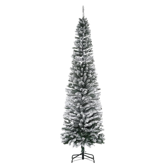 7.5ft Slim Snow Flocked Artificial Christmas Tree - Realistic Branches - 738 Tips - Holiday Décor