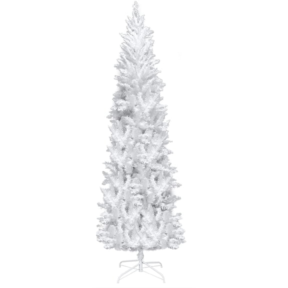 7.5ft Slim White Christmas Tree - Artificial Snowy Holiday Tree with Dense Branches Perfect for Indoor and Outdoor Festive Decor