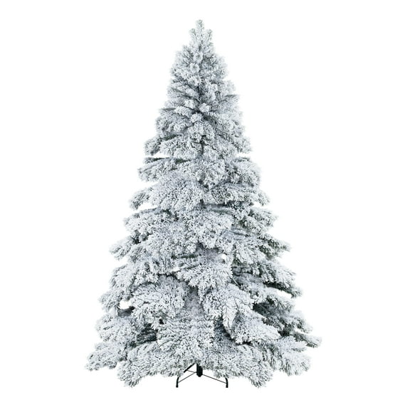 7.5ft Snow Flocked Christmas Tree with Lights, Christmas Tree Prelit with 1324 Branch Tips, 650 Warm Lights and Metal Stand by Homestock