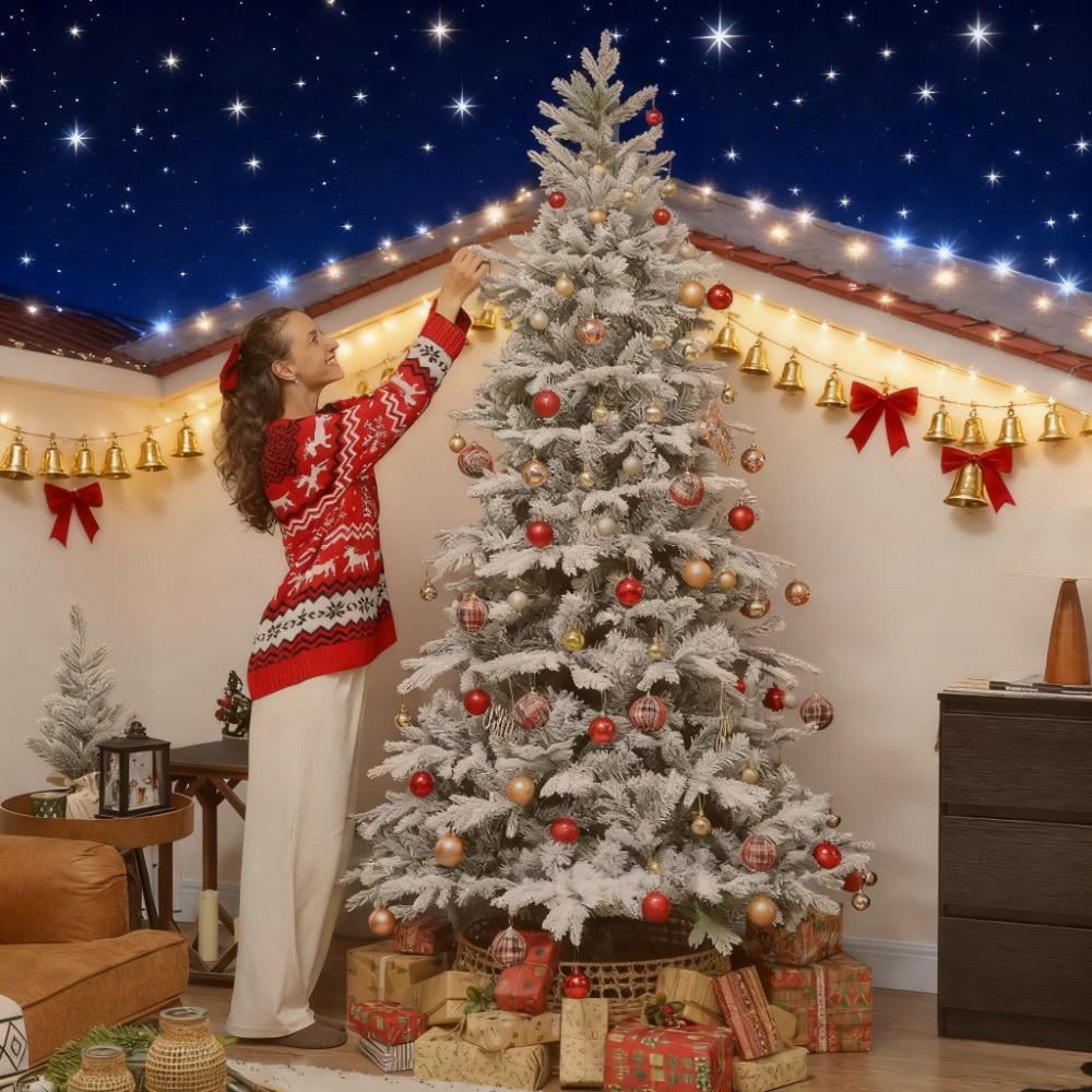 7.5ft Snow Flocked Full Christmas Tree 1762 Tips Quick Setup Flame Retardant Indoor Holiday Decor