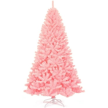 7.5ft Unlit Pink Artificial Christmas Tree, Hinged Spruce Full Tree with Metal Stand, 100% New PVC Material, Xmas Tree for Indoor and Outdoor Decoration