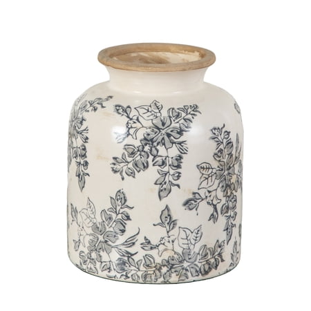 7.5in. Floral Tuscan Ceramic Gray Scroll Vase