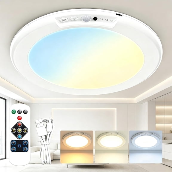 7.5in Rechargeable Motion Sensor Ceiling Light, 6000mAh Magnetic Cordless LED Light , 3 Color Dimmable Battery Operated Shower Light, Overhead Light for Closet Hallway Pantry Shed Stairs Porch 1Pack