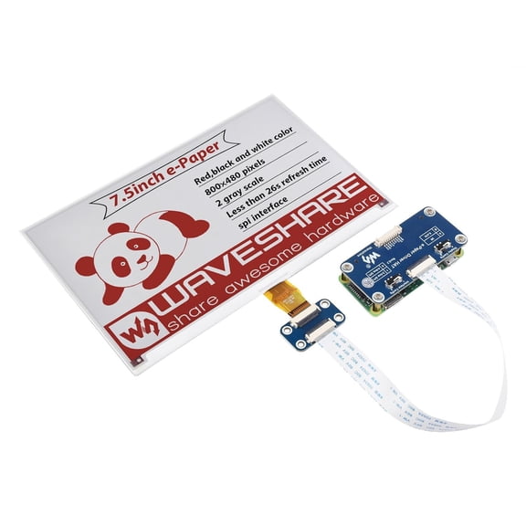 7.5inch E-Paper E-Ink Display HAT Compatible with 5/4B/3B/Zero/Zero W/Zero 2W/Pico/Pico W/Pico WH, 800480 Pixels Red/Black/White Three-Color SPI Interface