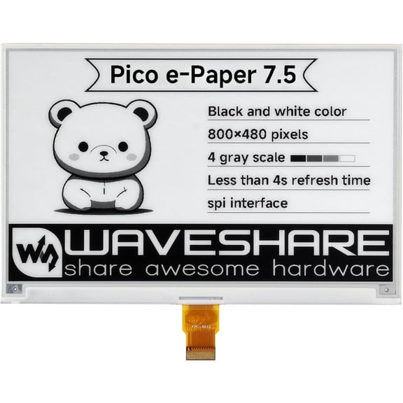 7.5inch E-Paper E-Ink Display Module for Pico 800480 Pixels Black/White SPI Interface