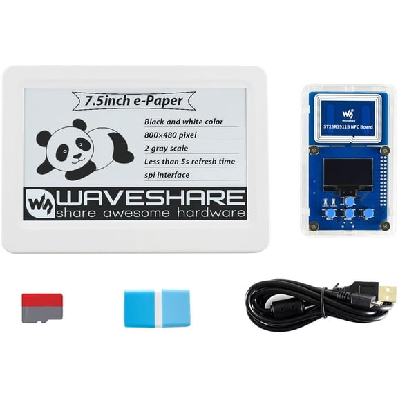7.5inch NFC e-Paper Eval Kit Bundle with 7.5inch NFC-Powered e-Paper ST25R3911B NFC Board Micro Card 16GB Micro Card Reader USB-A to Micro-B Cable(5 Items)