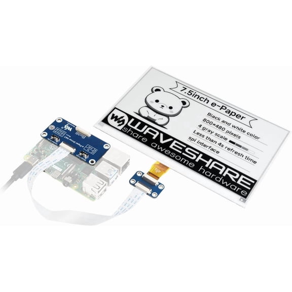 7.5inch e-Paper HAT Compatible with 5/4B/3B+/Zero/Zero W/Zero 2W/Pico/Pico W/Pico 2/Pico 2W/Jetson Nano, 800480 Resolution 7.5inch E-Ink Display HAT, SPI Interface,Black White Two-Color
