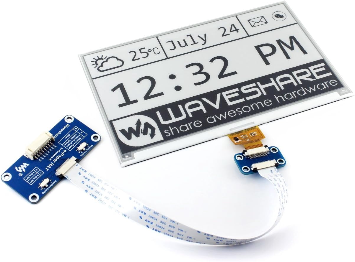 7.5inch e-paper display HAT Module, 640x384 Resolution 3.3V/5V Two-Color E-ink Display epaper Screen SPI Interface for 3B/3B+/2B/Zero/Zero W, Support Full Refresh