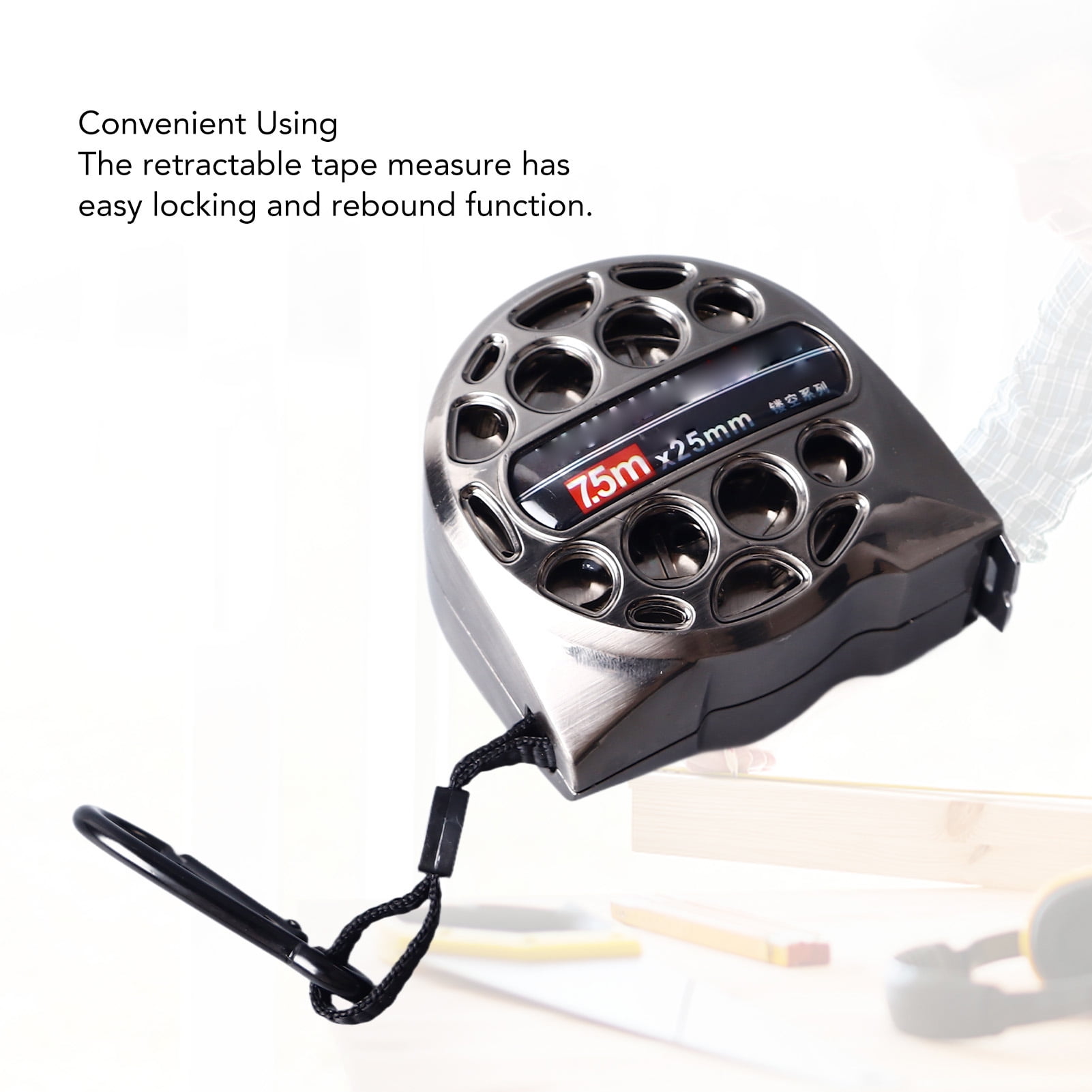 7.5m Lockable Tape Measure, 25mm Wide, Durable ABS  Carbon Steel for DIY, Woodworking  Engineering