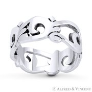 7.5mm 0.3in Freeform Swirl Design Right Hand Ring Stackable Band in Oxidized .925 Sterling Silver
