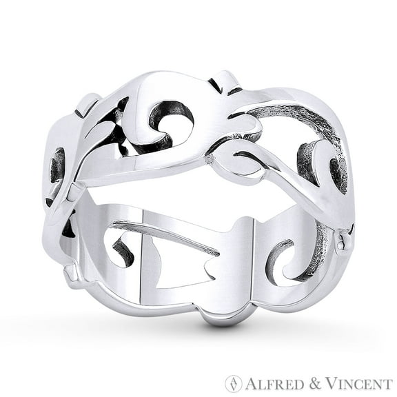 7.5mm (0.3in) Freeform Swirl Design Right Hand Ring Stackable Band in Oxidized .925 Sterling Silver
