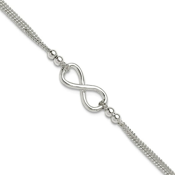 7.5mm 925 Sterling Silver 2-strand Beaded Infinity Symbol Plus 1in Extension Anklet 10 Inch Anklet for Women