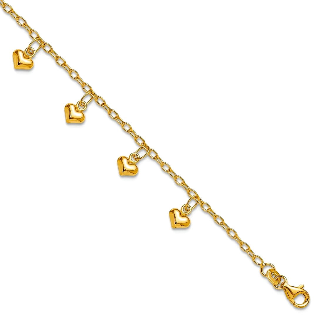 7.5mm 925 Sterling Silver Gold-tone Polished Puffed Love Heart Anklet 10 Inch Anklet for Women