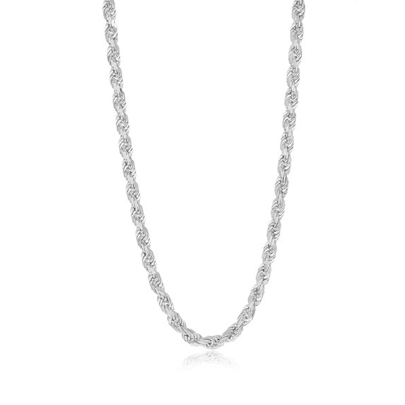 7.5mm Chunky Diamond-Cut Rhodium Plated Silver Twisted Rope Chain Necklace, 22 inches