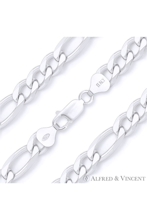 7.5mm Figaro / Figaroa Link Italian Chain Necklace in Solid .925 Sterling Silver