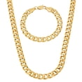 thumbnail image 1 of 7.5mm Polished 0.25 mils 14k Yellow Gold Plated Cuban Link Chain Necklace + Bracelet Set, 30" (Necklace) + 8" (Bracelet), 1 of 6