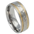 thumbnail image 1 of 7.5mm Titanium Band Hammered Center Yellow IP Milgrain sides Wedding Band Ring Men Or Ladies, 1 of 6