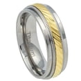 thumbnail image 1 of 7.5mm Titanium Ring Yellow IP Notched Center with Milgrain Wedding Band Ring For Men Or Ladies, 1 of 7