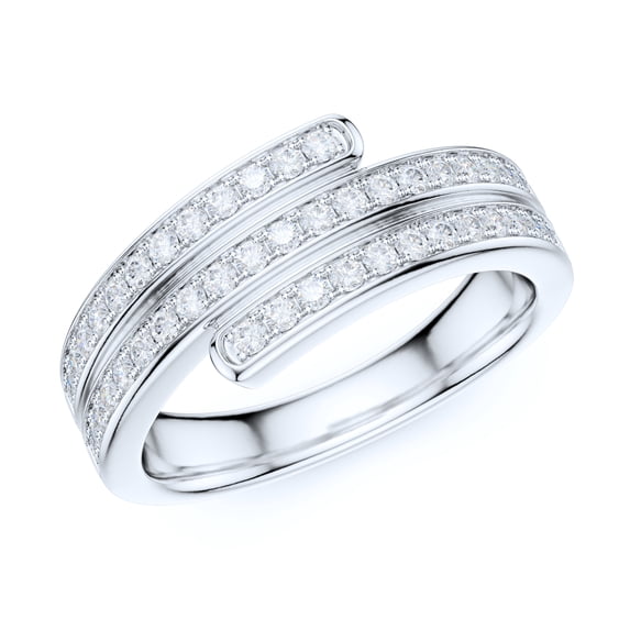 7.5mm Wide Sterling Silver Triplex Row Simulated Round Brilliant Cut Diamonds Unisex Wedding Ring (8.5)