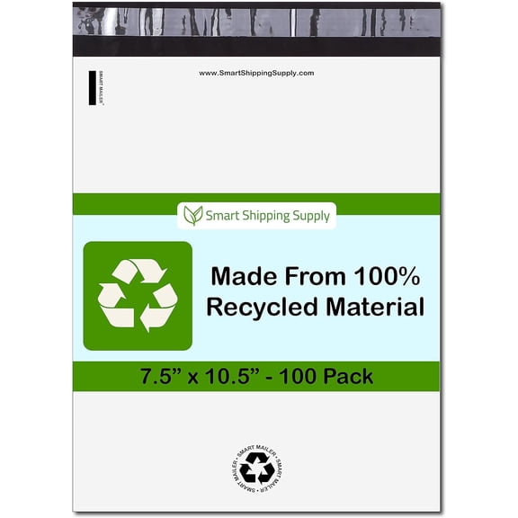 7.5x10.5 recycled polyethylene mailing bags - 100 pieces white eco-friendly packaging mailing bags | recyclable and sustainable, small business supplies fashionable and cute | 2.5 mil thick - 100 pie