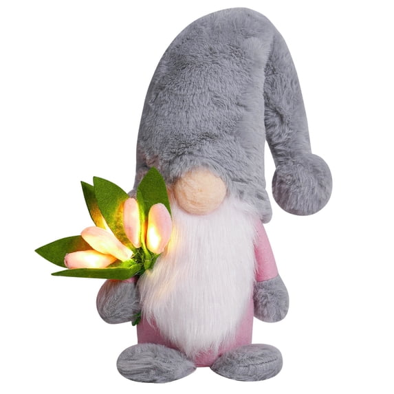 7.5x10.6 Inch Tulip Flower Holding Faceless Gnome Doll,Tulip Gnome Plush Decorations,Valentine's Day Mother's Day Gifts, Window Decoration Props, Home Living Room Office Decorations