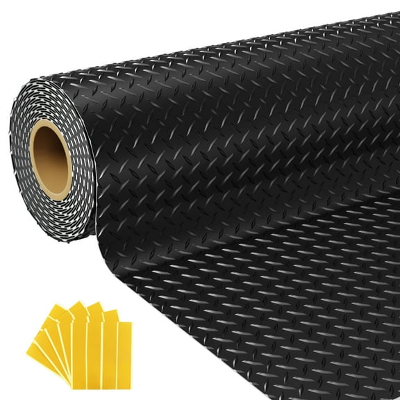 7.5x25 FT Garage Floor Mat, 2.8mm Thickened Flooring Roll for Under Car with 20Pcs Tapes, 188SQFT Diamond Plate, Non-Slip Floor Protector Mat for Garage, Warehouse, Gyms, Trailer