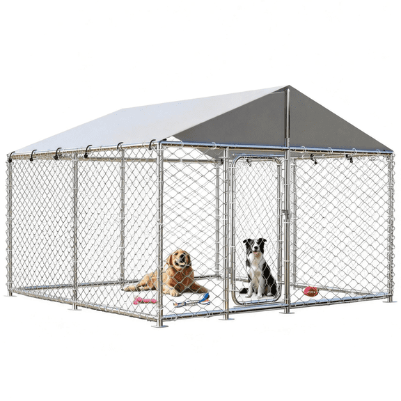 TIME RAY 7.5x7.5FT Outdoor Dog Kennel Outside Heavy Duty Dog Enclosure with Waterproof Cover and Security Lock