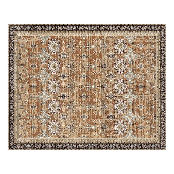 7.5x9.5 ft Large Area Rug Vintage Brown Green Anti-Skid Tear-Resistant Machine Washable Low Pile Floor Mat for Living Room Bedroom