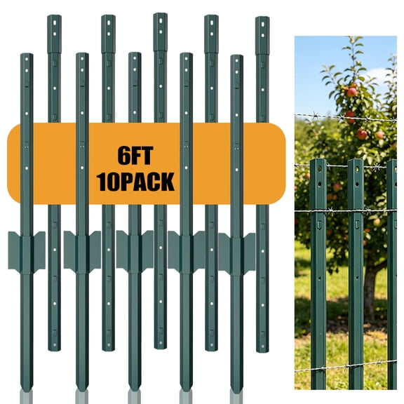 7/6/5/3 FT Split Type Metal Fencing, quick installation, U-shaped fence posts, thickened metal fencing, suitable for wire mesh fencing, backyards, farms, green (6 FT, 10 Pieces).