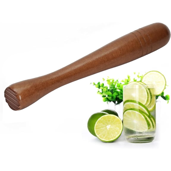 7.6" Brown Wooden Muddler for Cocktails Durable Wood Ice Crusher Stylish Wooden Mojito Muddler Bar Tool Handy Cocktail Muddler- Perfect Masher Kitchen Tool for Garlic Avocado Herbs and Fruits