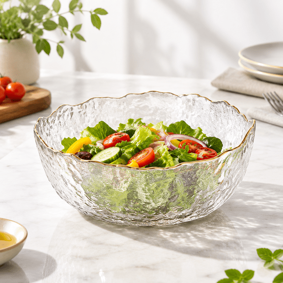 7.6" Crystal Clear Glass Serving Bowl with Rim, Lotus Shape for Salad, Fruit and Candy